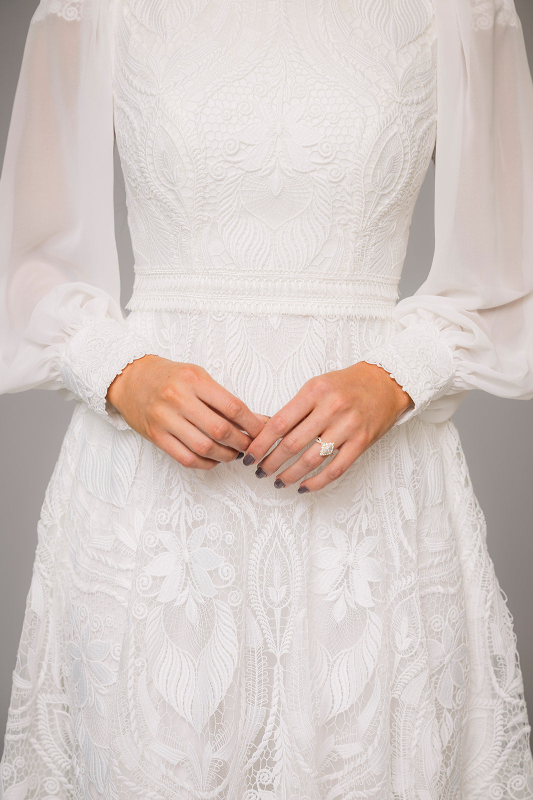 long sleeve cuff dress Simple V-Back Wedding Dress with Lace Cuff Sleeves